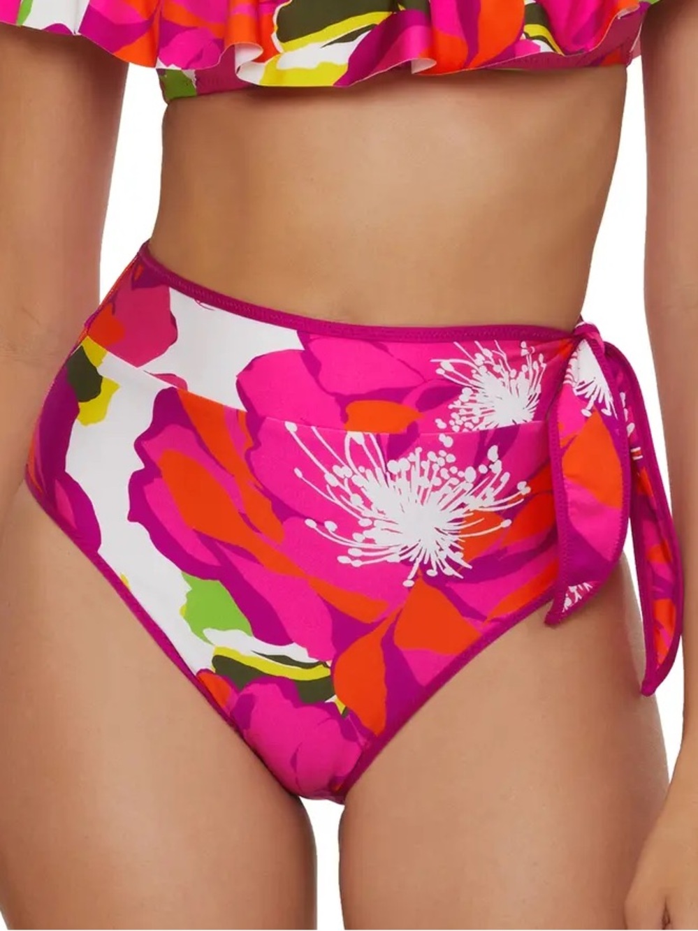 Trina Turk Pink Floral High-Waist Tie-Side Swim Bottom